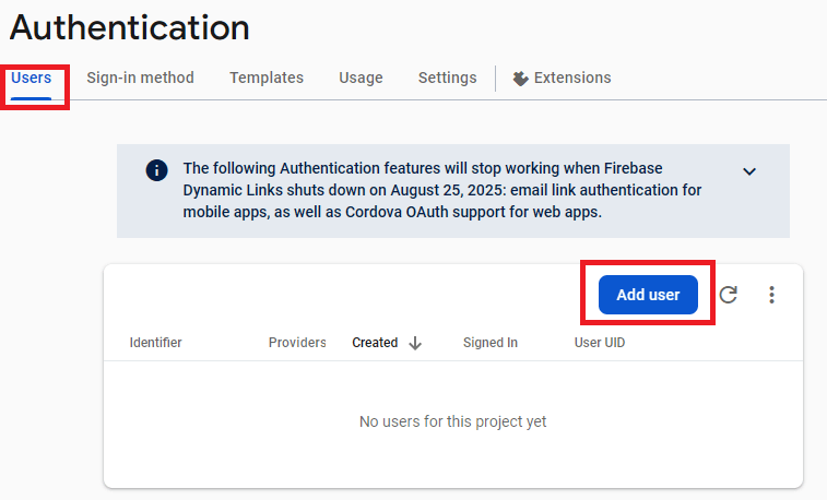 Создание нового пользователя Firebase