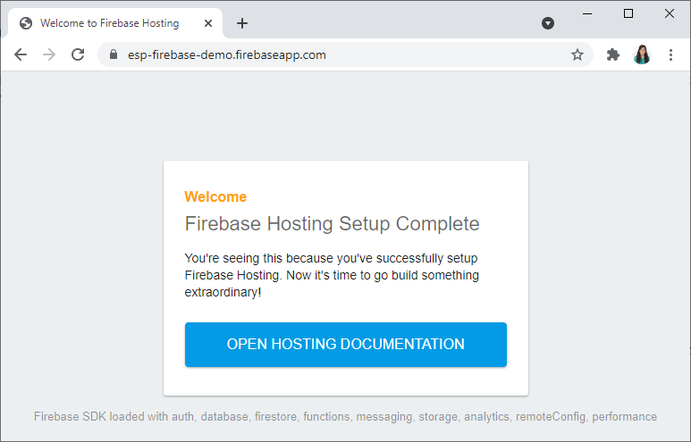 Успешное развёртывание хостинга Firebase