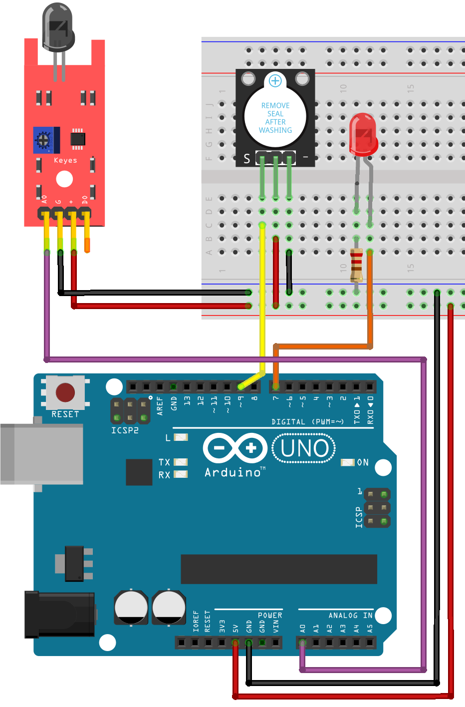 Схема подключения датчика пламени к Arduino