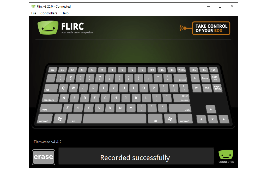 Подтверждение записи в приложении FLIRC