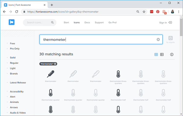 Иконка термометра Font Awesome для ESP32/ESP8266 веб-сервера