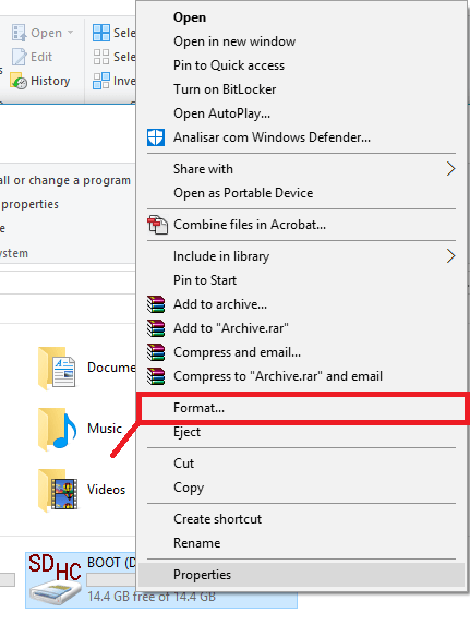 Форматирование MicroSD карты - шаг 1