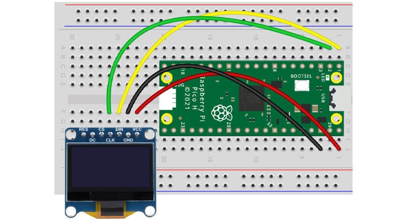 Схема подключения SSD1315 OLED к Pico (Fritzing)