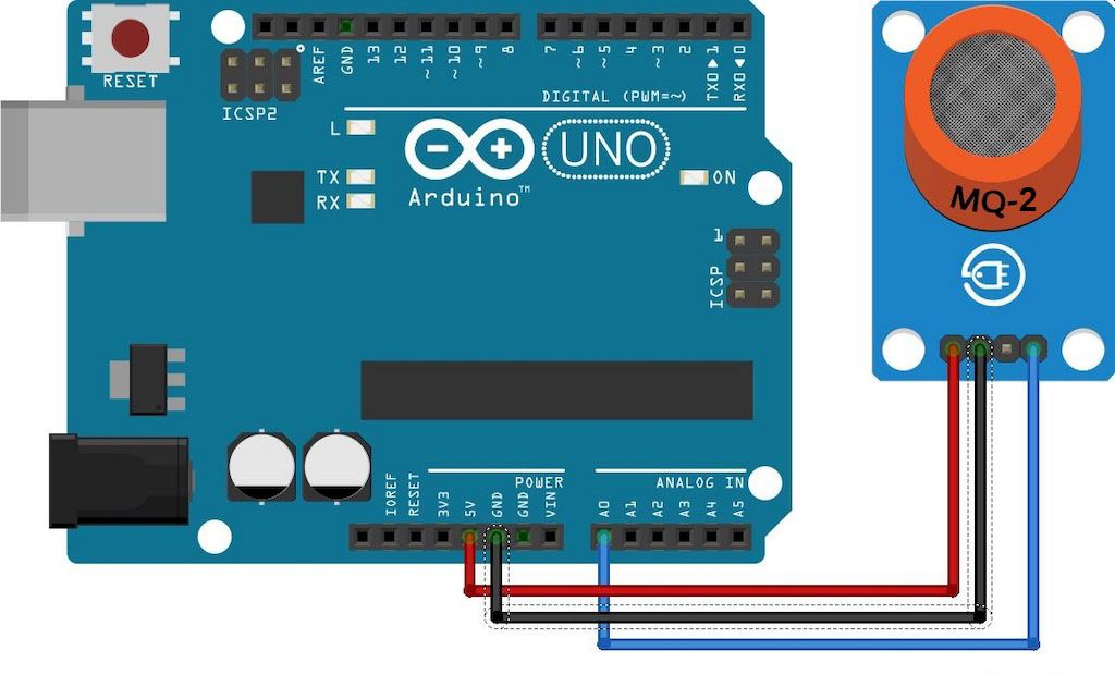 Схема подключения датчика газа MQ2 к Arduino