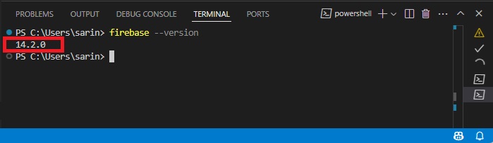 Получение версии Firebase в VS Code