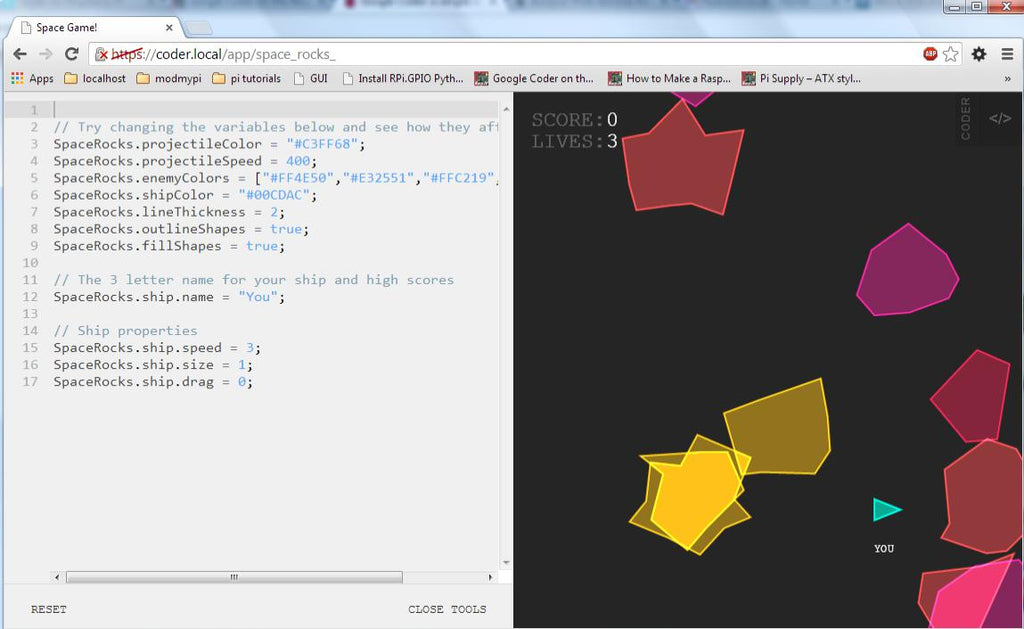 Среда разработки Google Coder с вкладками HTML, CSS и JavaScript