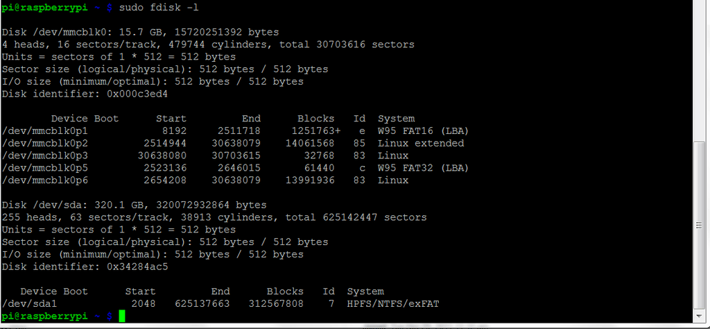 Вывод команды sudo fdisk -l — раздел диска /dev/sda1