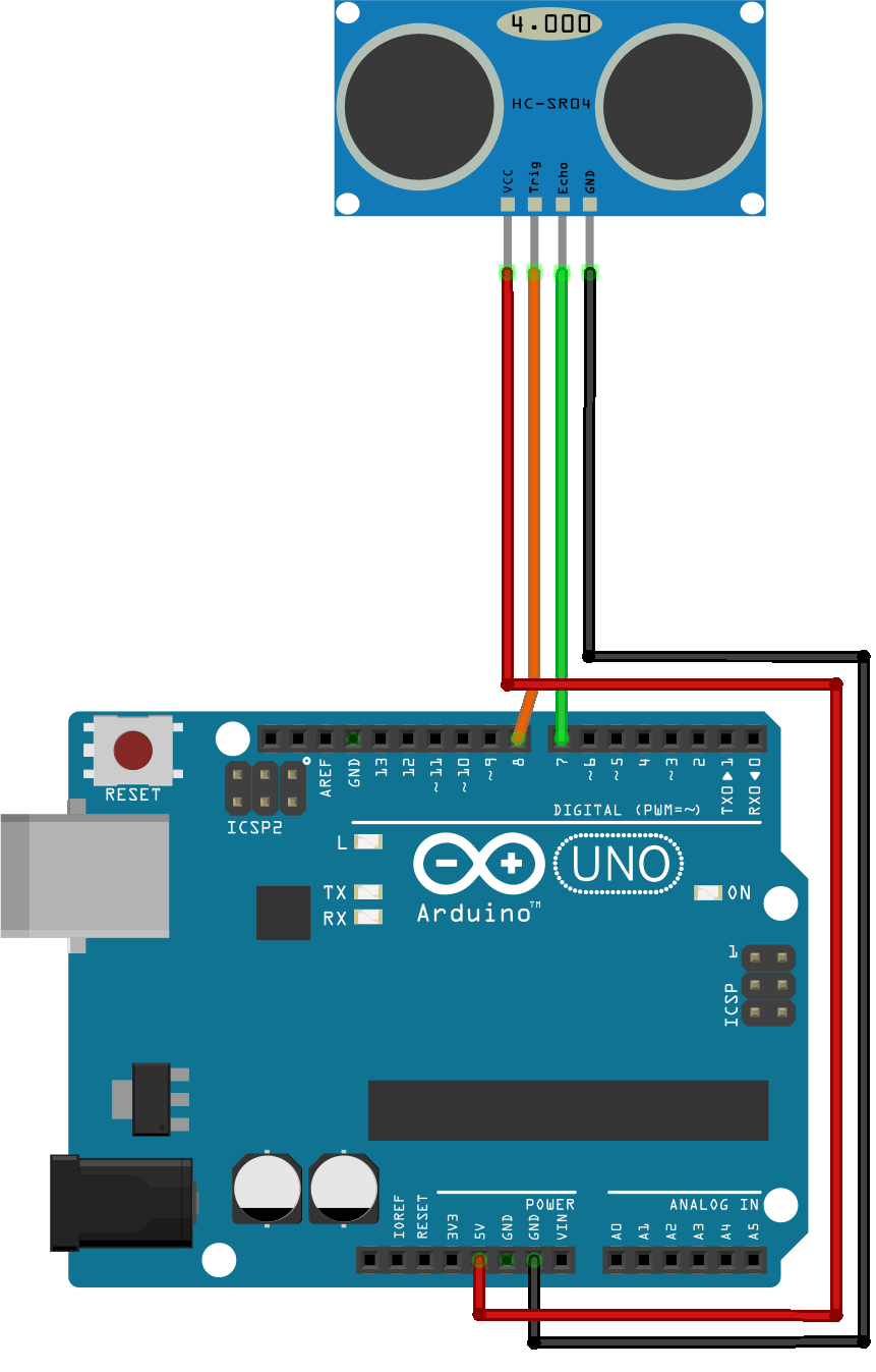 Схема подключения HC-SR04 к Arduino