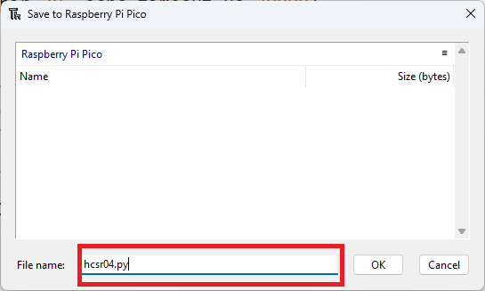 Сохранение файла hcsr04.py на RPi Pico