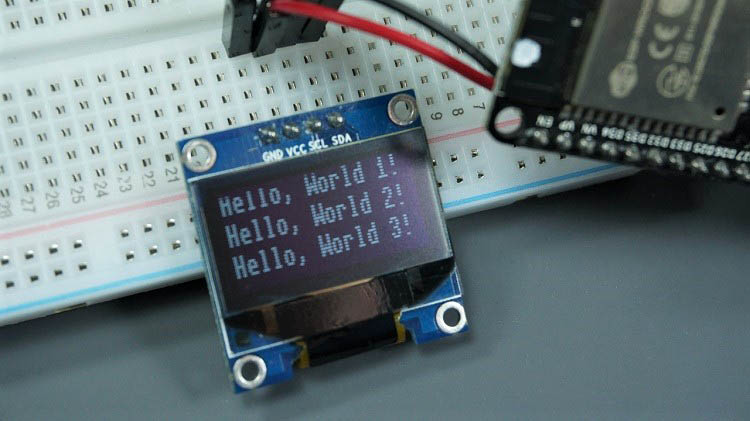 OLED-дисплей с текстом Hello World ESP32 ESP8266 MicroPython