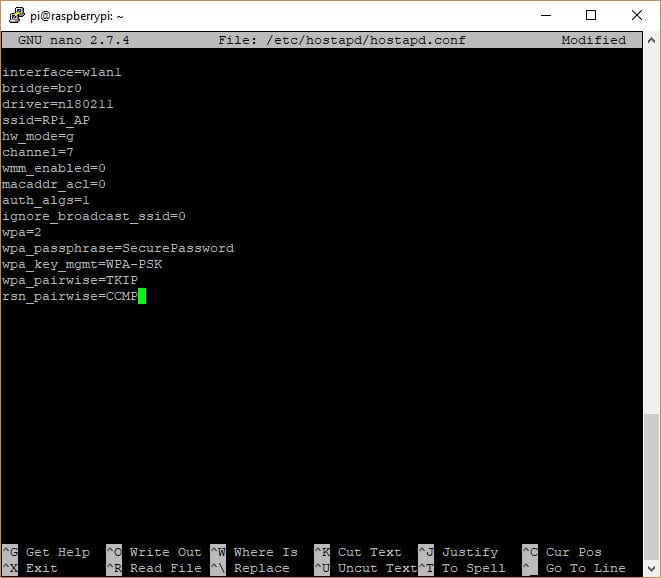 Редактирование файла hostapd.conf