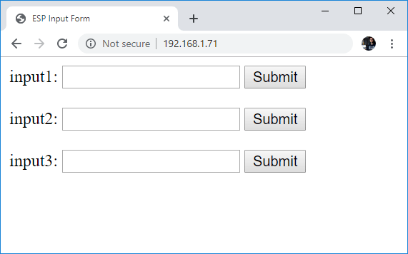 HTML-форма ESP32 ESP8266 с 3 полями ввода для сохранения данных на ESP