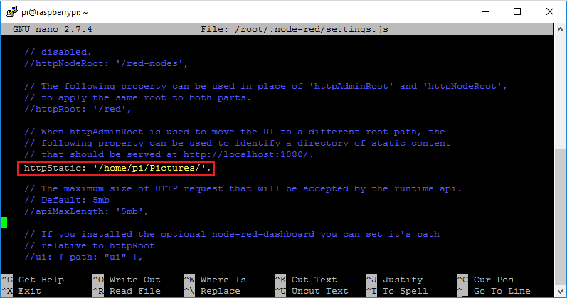 Настройка httpStatic в settings.js
