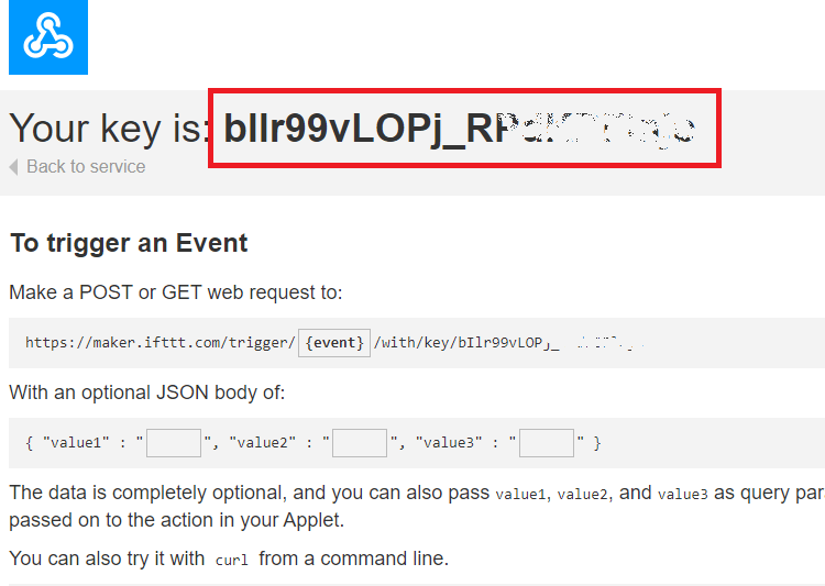 IFTTT тестирование события и API-ключ