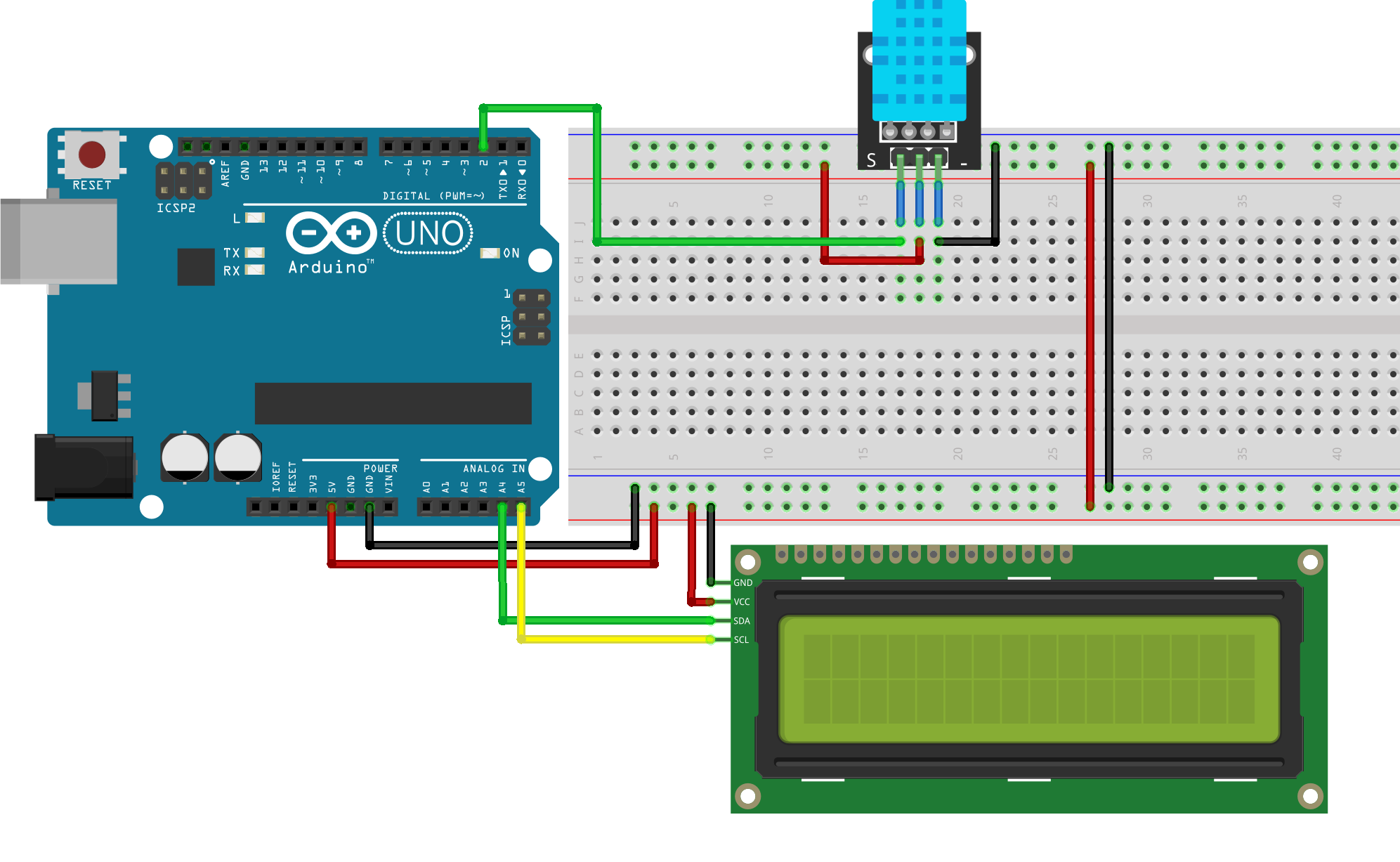 Схема подключения LCD1602 по I2C