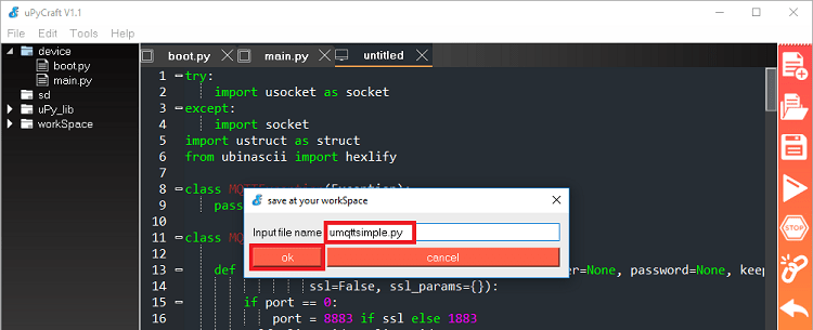 Импорт библиотеки umqttsimple