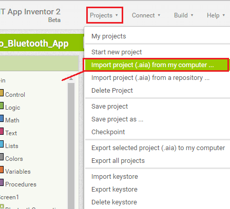 Импорт проекта в MIT App Inventor
