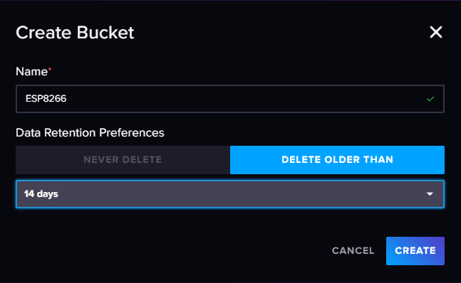 Создание корзины ESP8266 InfluxDB Cloud