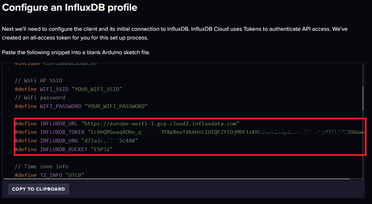 Настройка профиля InfluxDB Arduino