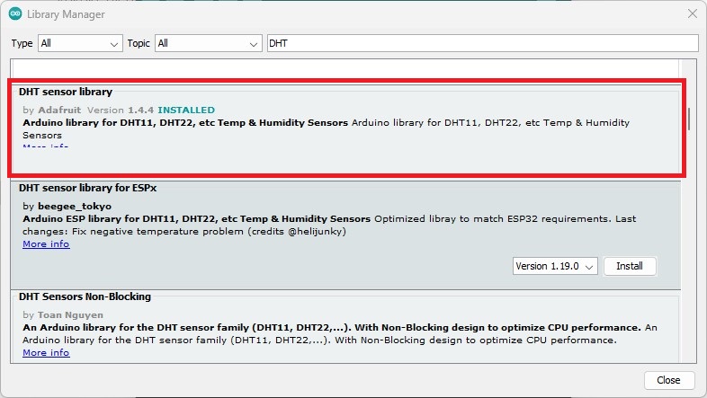 Установка библиотеки датчика DHT в Arduino IDE