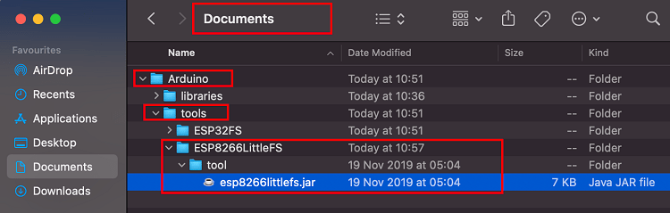 Структура папок плагина файловой системы ESP8266 LittleFS Mac OS X