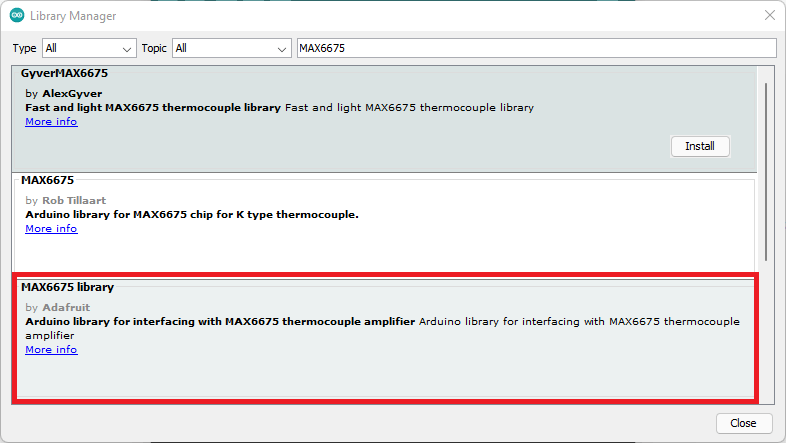 Установка библиотеки MAX6675 в Arduino IDE