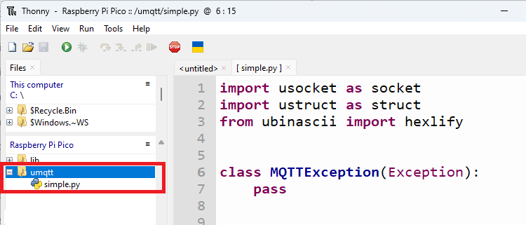 Thonny IDE - файл simple.py создан