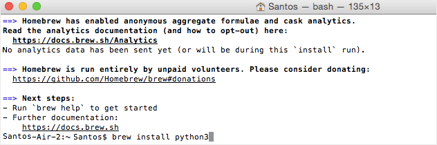 Установка Python 3 с помощью команды brew в Microsoft Visual Studio Code VS Code