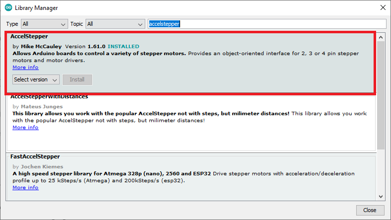 Установка библиотеки AccelStepper в Arduino IDE