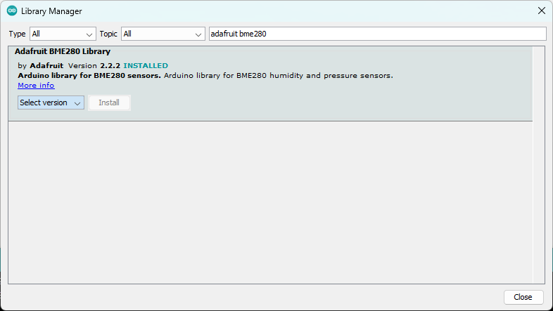 Установка библиотеки BME280 для Raspberry Pi Pico в Arduino IDE