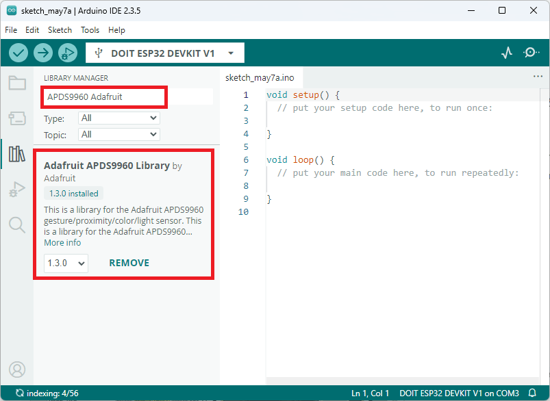 Установка библиотеки APDS9960 в Arduino IDE для ESP32