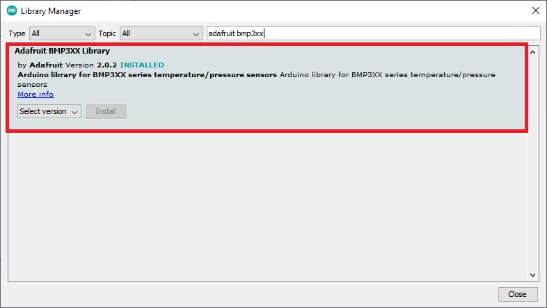 Установка библиотеки Adafruit BMP3XX в Arduino IDE