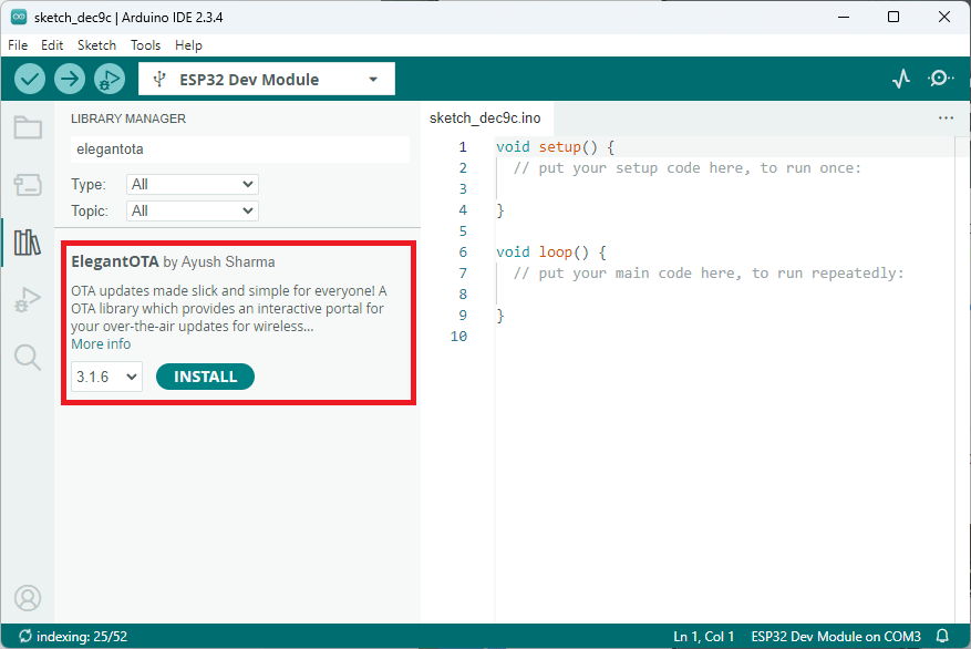 Установка библиотеки ElegantOTA в Arduino IDE