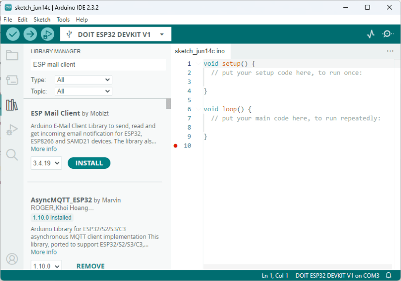 Установка библиотеки ESP Mail Client в Arduino IDE