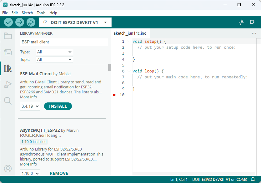 Установка библиотеки ESP Mail Client Arduino IDE