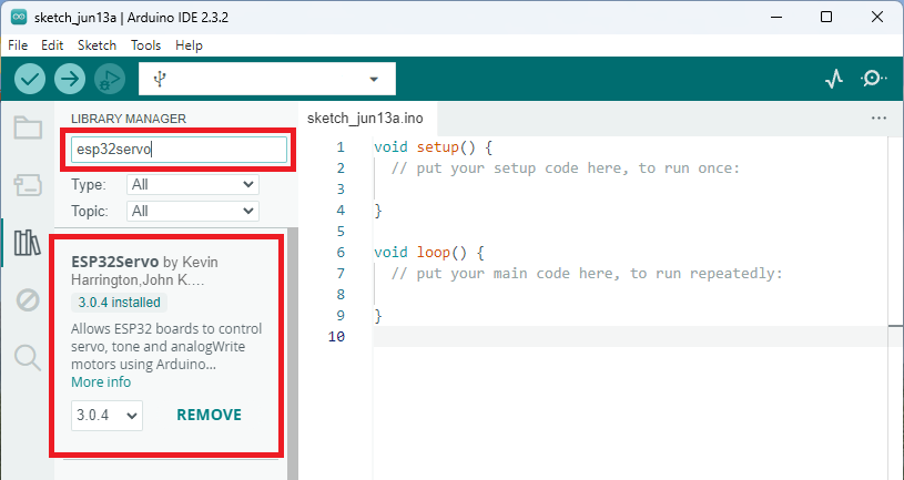 Установка библиотеки ESP32 Servo в Arduino IDE
