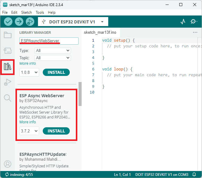Установка ESPAsyncWebServer ESP32 Arduino IDE