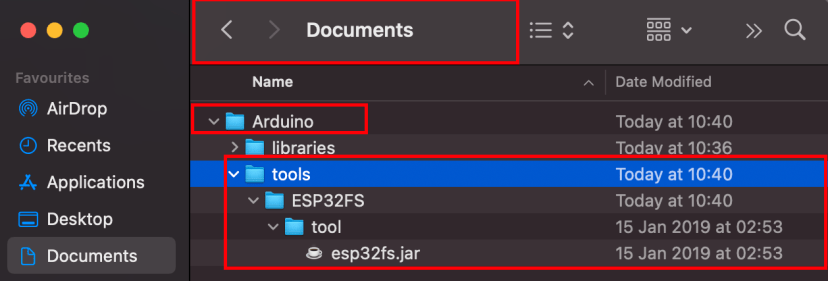 Установка SPIFFS ESP32 Mac OS X структура папок