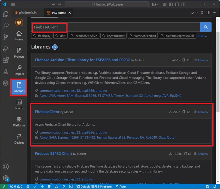 Установка библиотеки FirebaseClient в VS Code