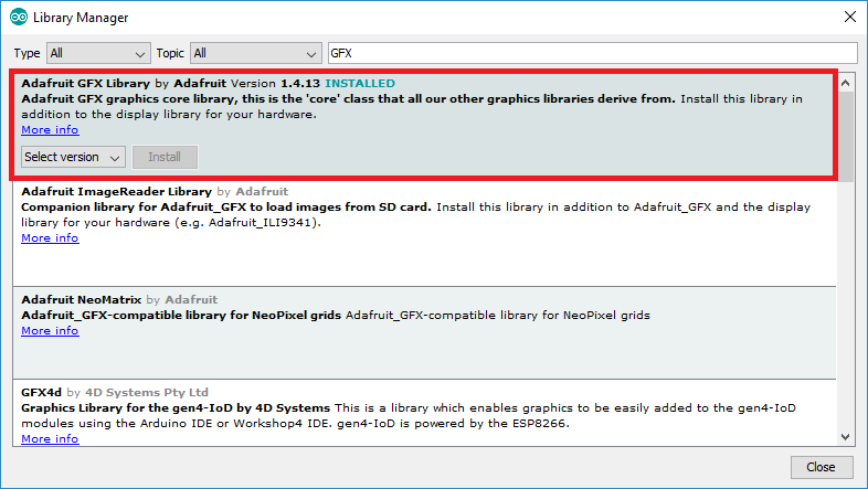 Установка библиотеки GFX для Arduino UNO