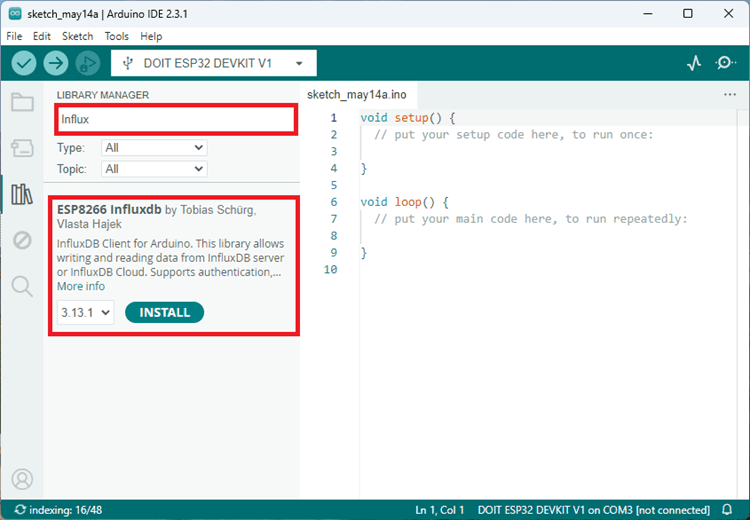 Установка библиотеки InfluxDB в Arduino IDE