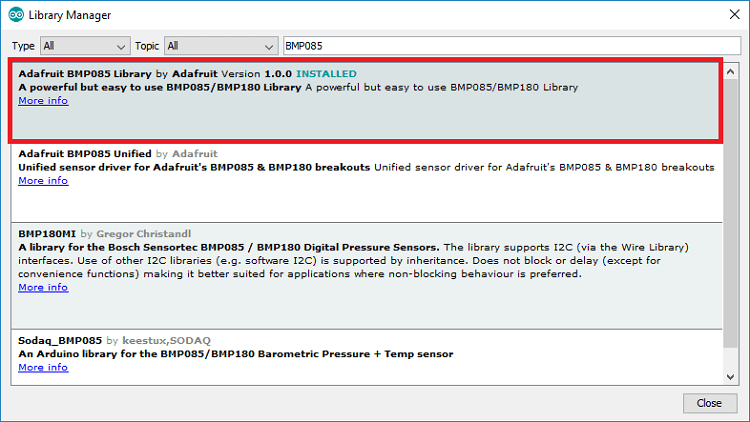 Установка библиотеки BMP085 BMP180