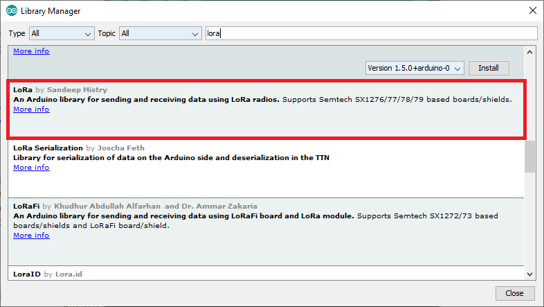 Установка библиотеки LoRa