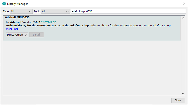 Установка библиотеки Adafruit MPU6050 в Arduino IDE