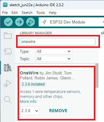 Установка библиотеки OneWire в Arduino IDE