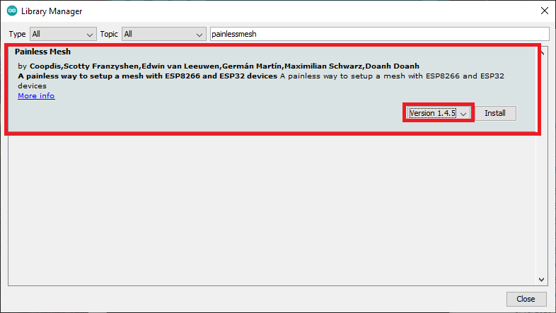 Установка библиотеки painlessMesh в Arduino IDE