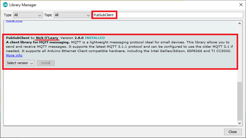 Установка библиотеки PubSubClient в Arduino IDE