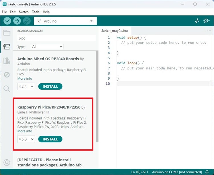 Установка плат Raspberry Pi Pico 2 в Arduino IDE 2