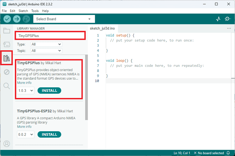 Установка библиотеки TinyGPSPlus в Arduino IDE