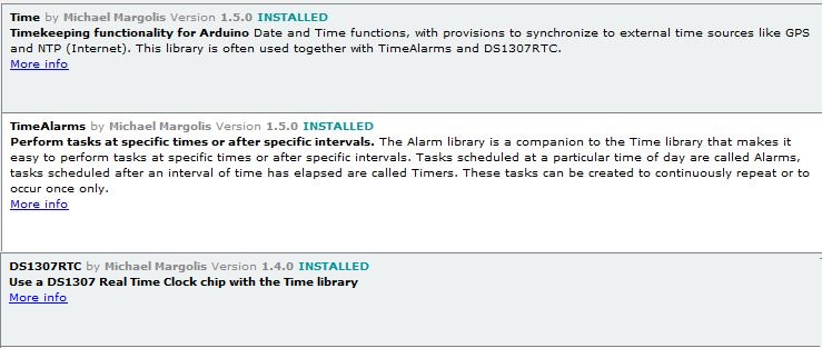 Установка библиотек Time, TimeAlarms и DS1307RTC